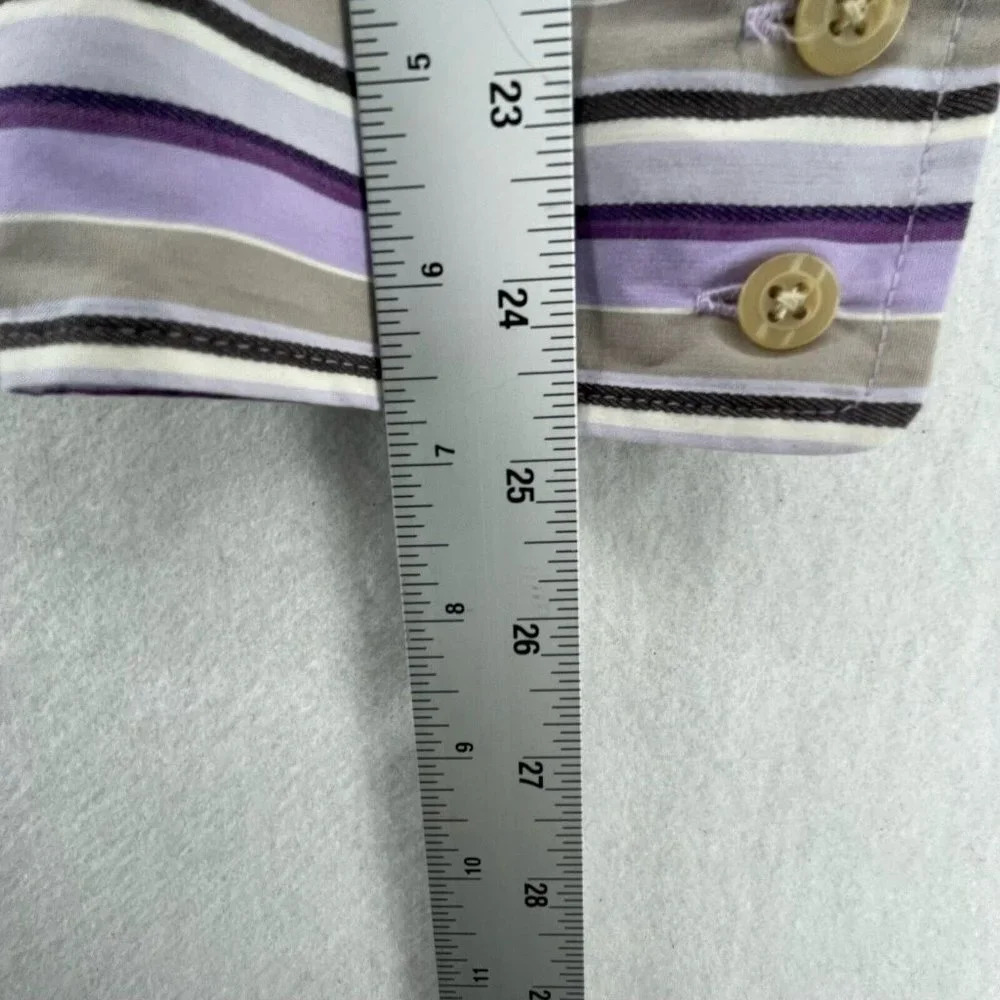 Attention Button-Up Shirt Women's Sz XL Purple Brown Striped Collared Stretch - Picture 4 of 12